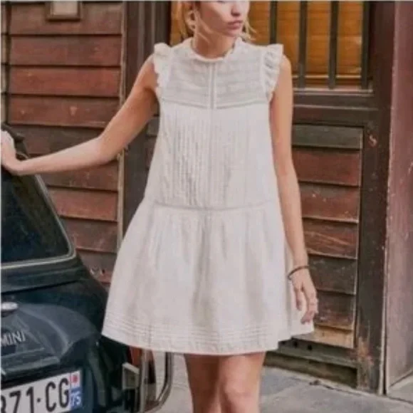 Sezane Sophie White Cotton Lace Ruffle Bohemian Mini Dress Women’s US 10 EU 42 - Picture 13 of 13
